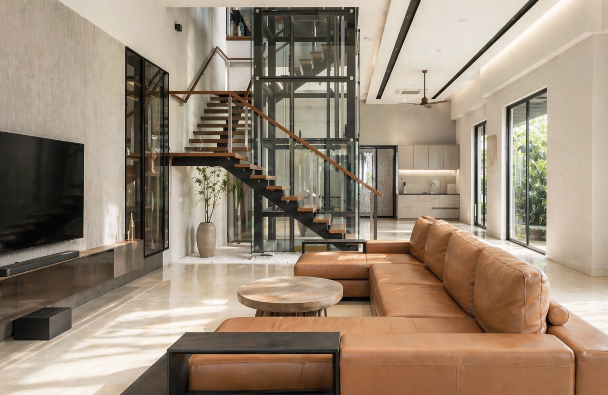 Modern living room with warm natural light